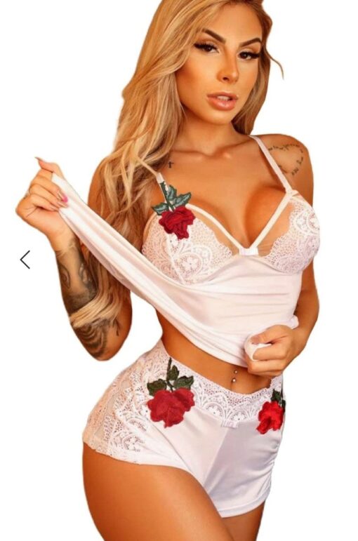 Floral Pattern Cut-out Lace Trim Cami Set - Image 2