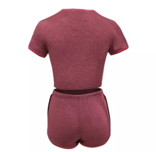 Wine Red Splice Tight Top with Shorts Set - Image 3
