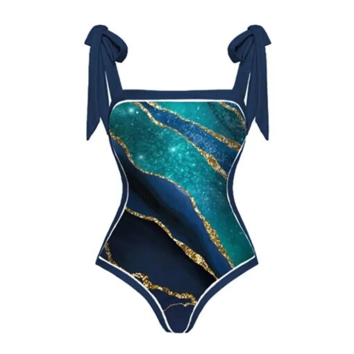Marble Print One Piece Swimsuit And Cover - Image 3