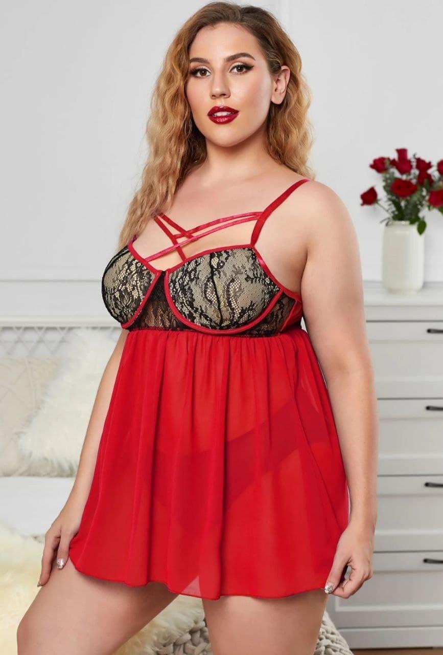 Red Crisscross Spaghetti Strap Lace Mesh - Image 4